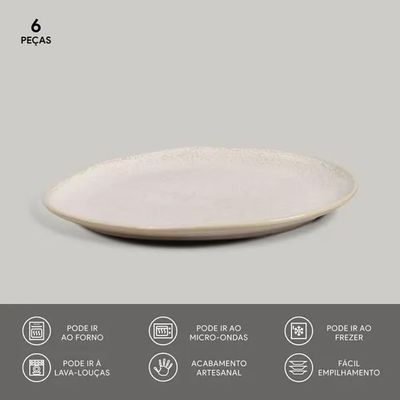Conjunto de Pratos de Sobremesa Ovais Porto Brasil Orgânico Latte 22,5cm - 6 peças n/a