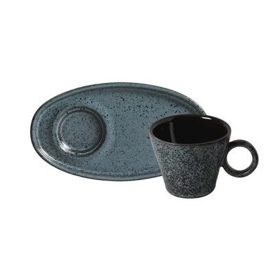 Jogo de 6 Xícaras e 6 Pires Ovais de Café 110ml Stoneware Neo Night Sky Porto Brasil n/a