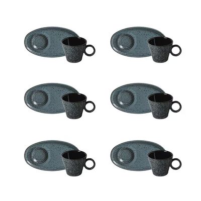 Jogo de 6 Xícaras e 6 Pires Ovais de Café 110ml Stoneware Neo Night Sky Porto Brasil n/a
