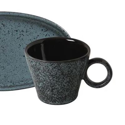 Jogo de 6 Xícaras e 6 Pires Ovais de Café 110ml Stoneware Neo Night Sky Porto Brasil n/a
