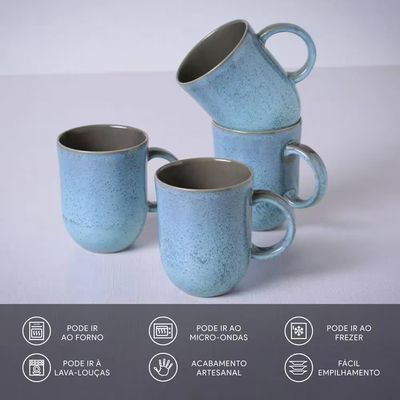 Conjunto de Xícaras Grandes Coup Breeze em Cerâmica Stoneware 330ml 4 Peças Porto Brasil Azul