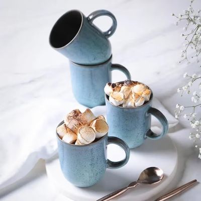 Conjunto de Xícaras Grandes Coup Breeze em Cerâmica Stoneware 330ml 4 Peças Porto Brasil Azul