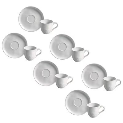 Jogo de 6 Xícaras e Pires de Café 120ml Stoneware Bio New White Porto Brasil n/a