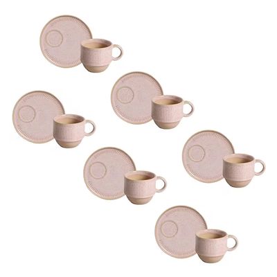 Conjunto de Xícaras de Chá com Pires Linhas Litchi 230ml 6 Peças Porto Brasil Rosa