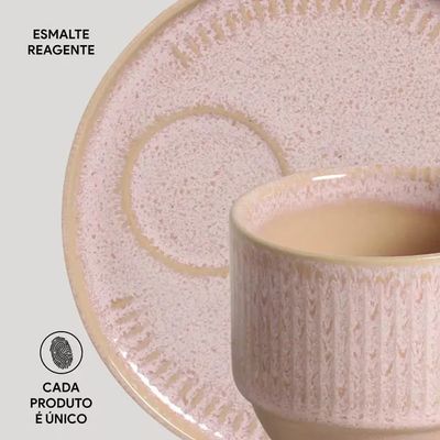 Conjunto de Xícaras de Chá com Pires Linhas Litchi 230ml 6 Peças Porto Brasil Rosa