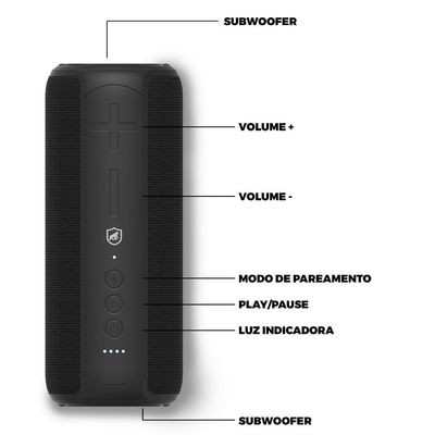Caixa de Som Bluetooth Atomic TWS - 20w - 360º - iPX7- Gshield