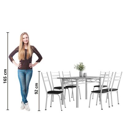 Conjunto De Mesa Sala De Jantar Leia Com 6 Cadeiras Tubular Granito 1,40m Artefamol Branco / Preto