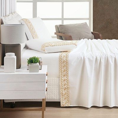 Jogo De Lençol Queen Supreme Percal 400 Fios Acetinado 4 Peças - Off White
