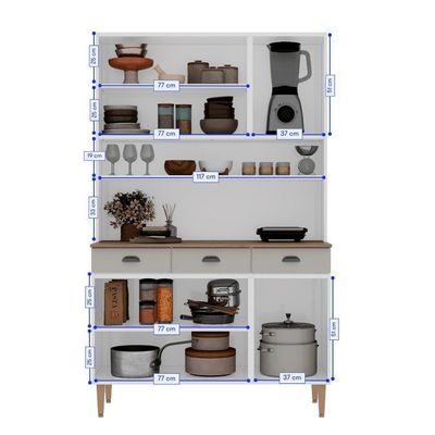 Kit De Cozinha Compacta 120cm Em Aço Off White Retrô