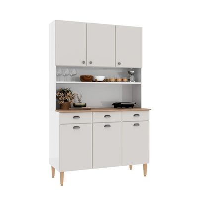 Kit De Cozinha Compacta 120cm Em Aço Off White Retrô