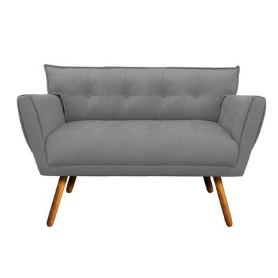 Sofa Namoradeira Anitta Suede Grafite Pés Palito Castanho - D'Rossi