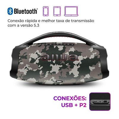 Caixa De Som Boombox Plus Aiwa BBS-01-BG 200w Bt 30h IP66 USB Cinza Boombox Bivolt