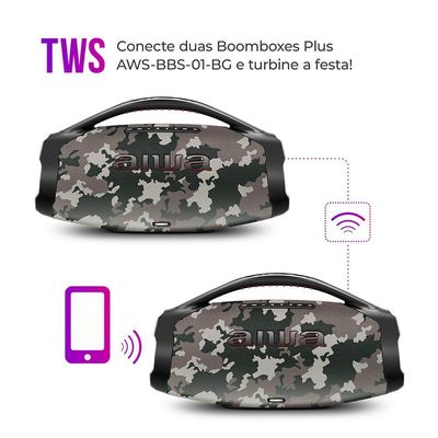 Caixa De Som Boombox Plus Aiwa BBS-01-BG 200w Bt 30h IP66 USB Cinza Boombox Bivolt