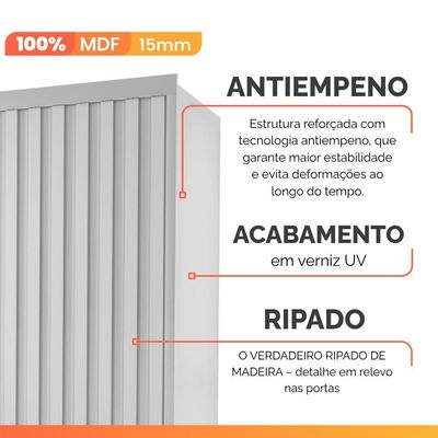Guarda Roupas Casal 2 Portas De Correr Com Espelho Ripado 100% Mdf 4 Gavetas Malta Branco