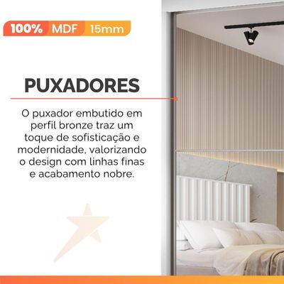 Guarda Roupas Casal 2 Portas De Correr Com Espelho Ripado 100% Mdf 4 Gavetas Malta Branco