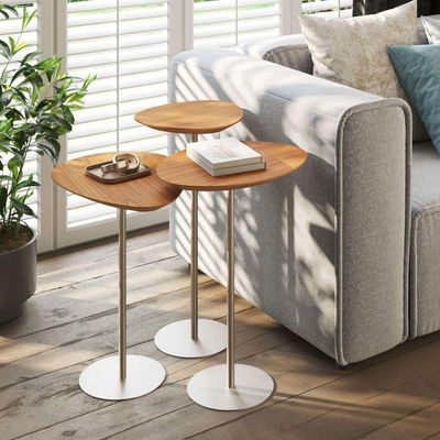 Conjunto De 3 Mesas Laterais Orgânicas Kaleo Base Champanhe Tampo Mel