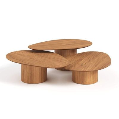 Conjunto Mesa De Centro Orgânica Stone Em Madeira Mel