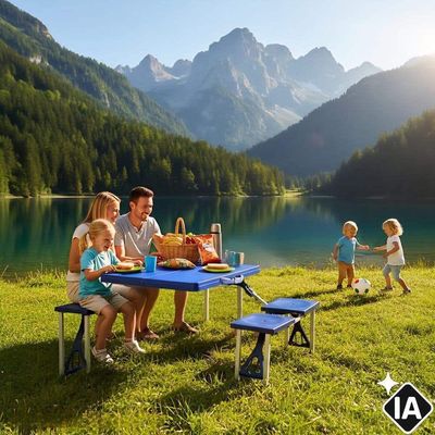 Mesa Camping Portátil Dobrável Em Polipropileno 4 Banquetas Tipo Maleta 136×85×65 Cm Zelt