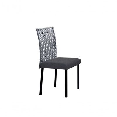 Conjunto De Jantar Lisboa Com 6 Cadeiras Base Goiás Bm Tubulares Off White-ratan Preto-linho 308