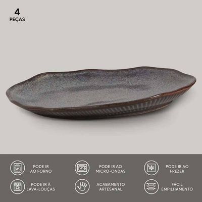 Conjunto de Travessas Oval Rasa Média Porto Brasil Bio Titanium 30x20cm - 4 Peças Azul