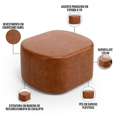 Puff Decorativo Orgânico para Living Quarto 70cm Doha W01 Couríssimo Camel - Lyam Decor
