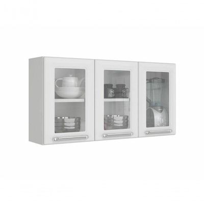 Armario Aéreo Com Vidro Cozinhas Itatiaia Luce - 3 Portas - Branco
