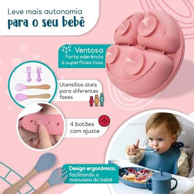 Kit Introdução Alimentar Bebe 8 Peças Silicone Iniciação Para Alimentos (rosa)
