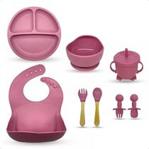 Kit Introdução Alimentar Bebe 8 Peças Silicone Iniciação Para Alimentos (rosa)