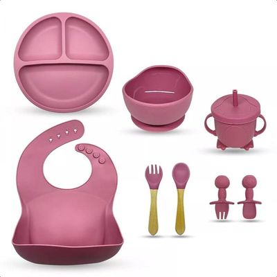 Kit Introdução Alimentar Bebe 8 Peças Silicone Iniciação Para Alimentos (rosa)