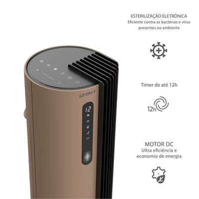 Ventilador de Torre 110cm Spirit Esterilizador com 12 velocidades, Controle Remoto e Timer de até 12 horas Cobre