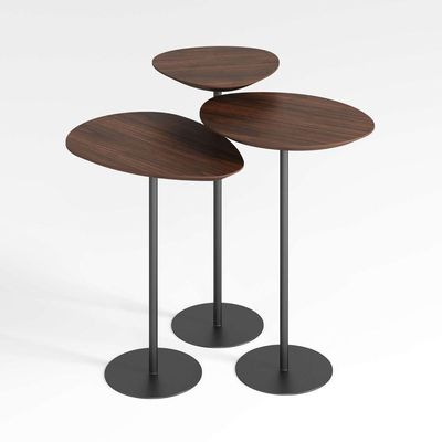 Conjunto De 3 Mesas Laterais Orgânicas Kaleo Base Preta Tampo Castanho