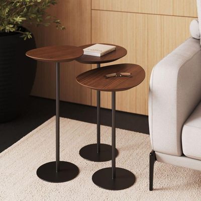 Conjunto De 3 Mesas Laterais Orgânicas Kaleo Base Preta Tampo Castanho