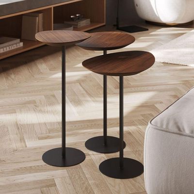 Conjunto De 3 Mesas Laterais Orgânicas Kaleo Base Preta Tampo Castanho