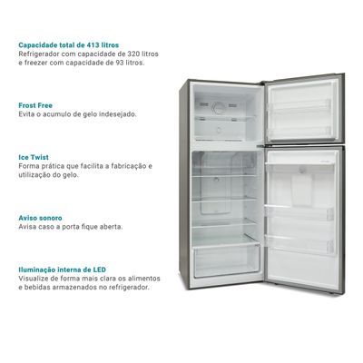 Geladeira 413L Philco Eco Inverter Duplex Inox PRF501TI 220V
