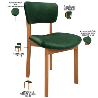 Mesa Para Sala de Jantar Ourense com 06 Cadeiras Sala de Jantar Dara L02 Couríssimo Verde Musgo - Lyam Decor