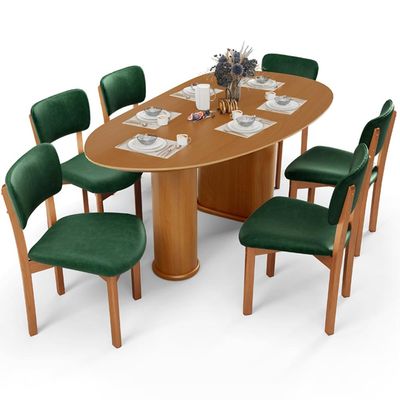 Mesa Para Sala de Jantar Ourense com 06 Cadeiras Sala de Jantar Dara L02 Couríssimo Verde Musgo - Lyam Decor