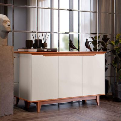 Buffet 3 Portas Flow Off White Com Freijo