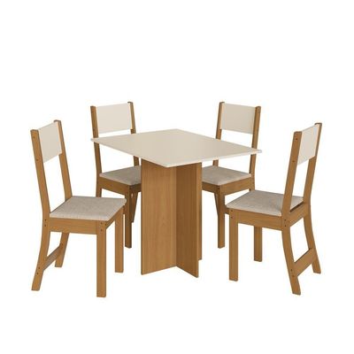 Mesa Talita Com 4 Cadeiras Freijo-off White Com Assento Em Linho - Indekes