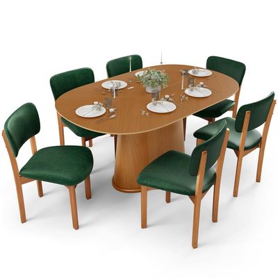 Mesa Para Sala de Jantar Valência com 06 Cadeiras Sala de Jantar Dara L02 Couríssimo Verde Musgo - Lyam Decor