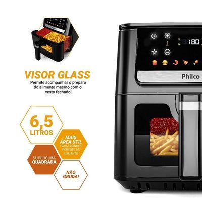 Air Fryer Philco 6,5L Visor Glass e Redstone PAF65A 220V
