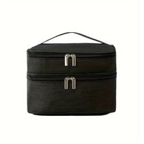 Necessaire Viagem Bolsa Dupla Organizador Maquiagem Lisa Preto