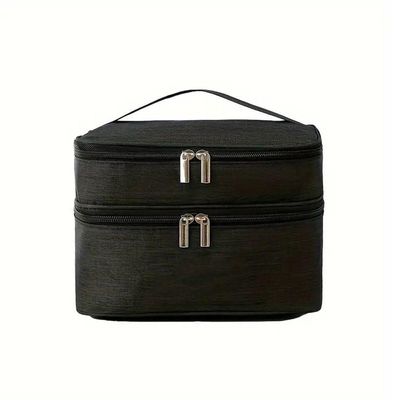 Necessaire Viagem Bolsa Dupla Organizador Maquiagem Lisa Preto
