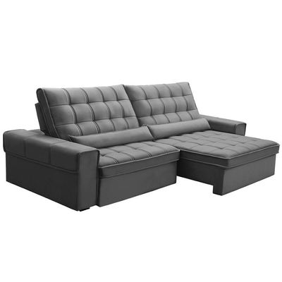Sofá Retrátil Reclinável Para Sala 4 Lugares 290cm Nebrasca F04 Veludo Cinza Claro - Lyam Decor