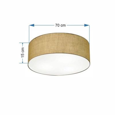Plafon Cilíndrico Md-3049 Cúpula Em Tecido 70x15cm Palha - Bivolt