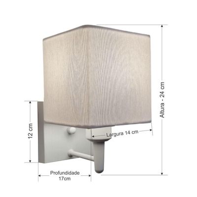 Arandela Quadrada Vivare Md-2006 Base Branco Cúpula Em Tecido - Bivolt Branco-branco 127-220v