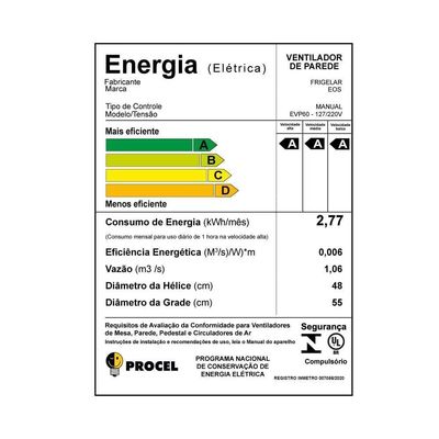 Ventilador De Parede Oscilante 5 Pás Turbo Vento Evp60 Bivolt - Eos Bivolt