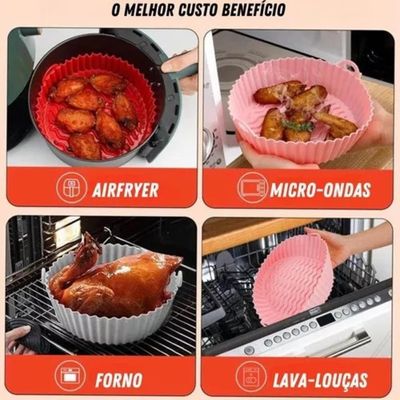 Forma Air Fryer Silicone Antiaderente Reutilizavel Assadeira Forro Forno Microondas Redonda Multiuso