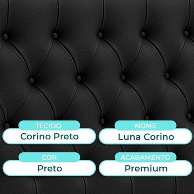 Cabeceira Estofada King Luna Nature Material Sintético Preto 193x136