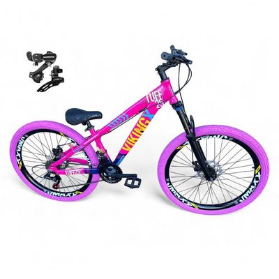Bicicleta Aro 26 VikingX Tuff X25 21v Disco Rosa-azul