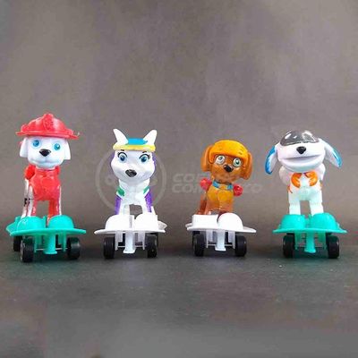 Kit 4 Bonecos Brinquedos Patrulha Canina Com Skate 8Cm